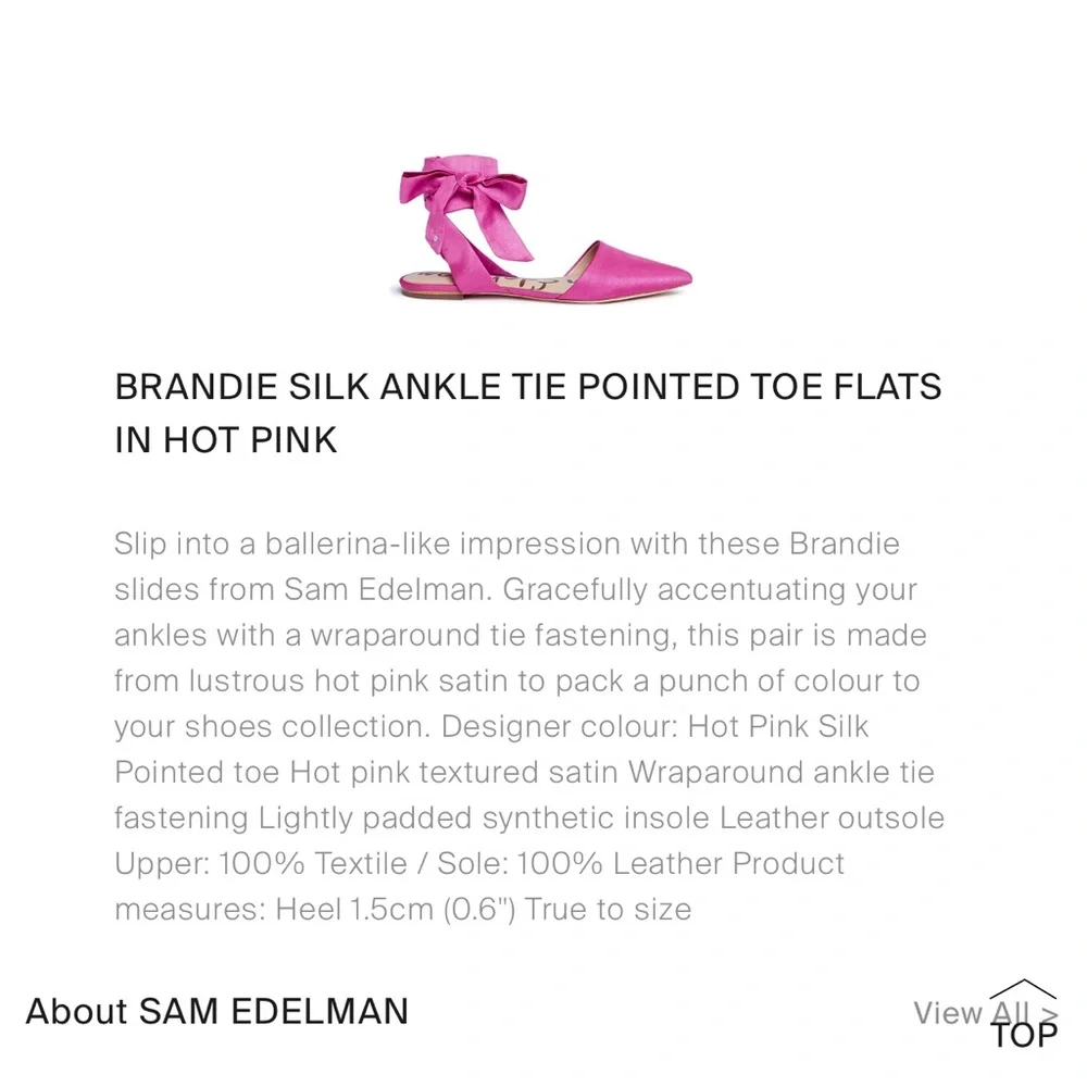 Sam Edelman Pink Satin Pointed Toe Ankle Tie Flats